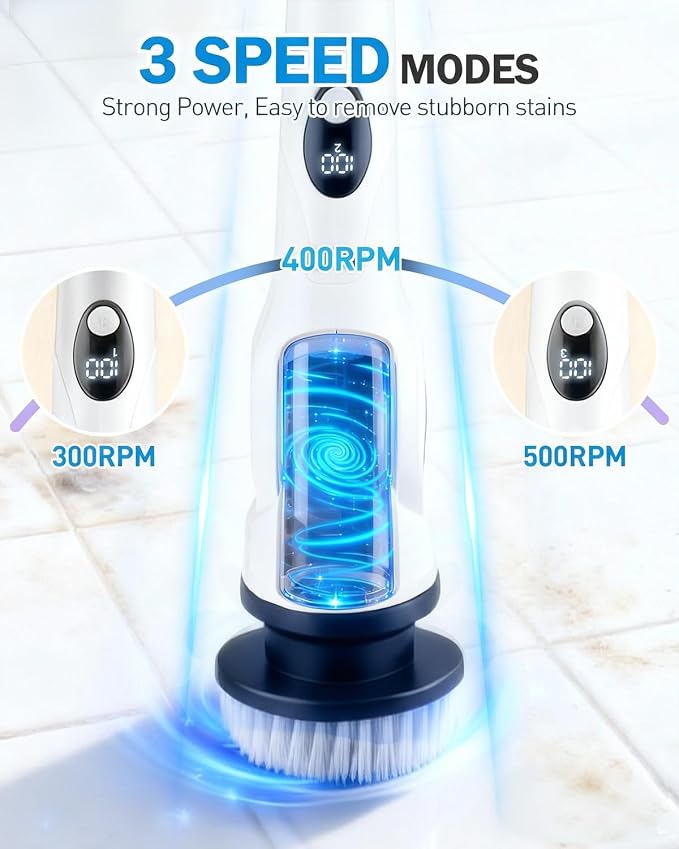 Electric Spin Scrubber, 3-Speed Cordless Shower Scrubber - Image 2