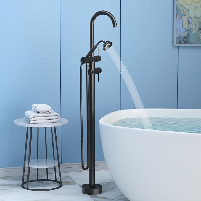 Freestanding Bathtub Faucet, Tub Filler Floor Mount Stand Bathtub Faucet Brass - Image 2