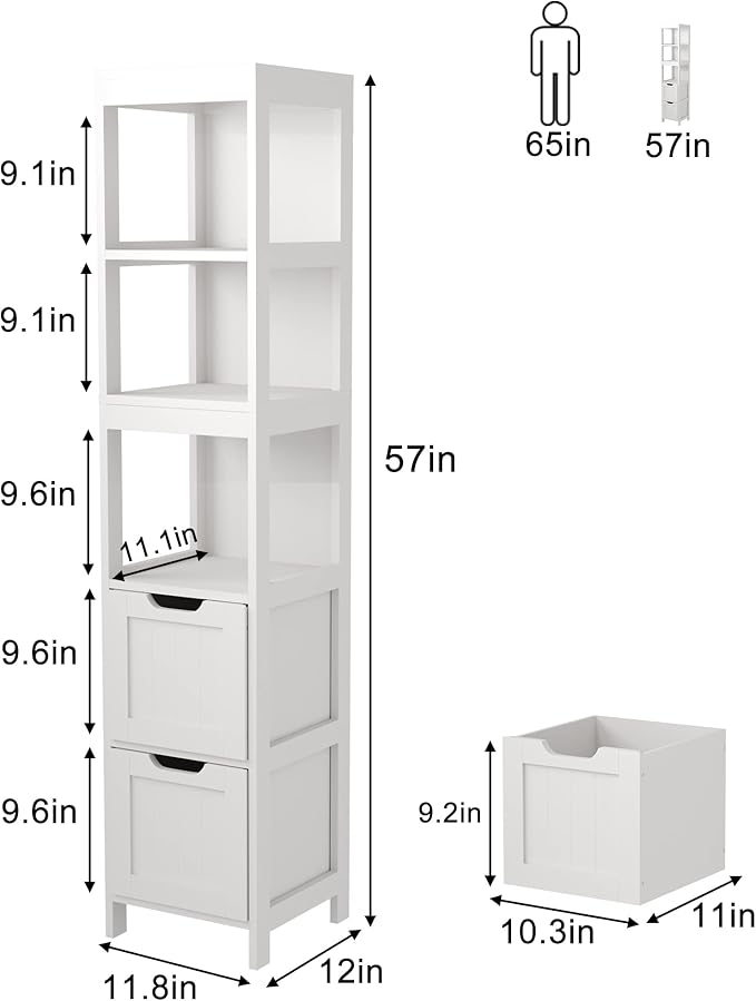 HOMEFORT Bathroom Storage Cabinet, Slim Tall Cabinet, Narrow Floor Cabinet - Image 3