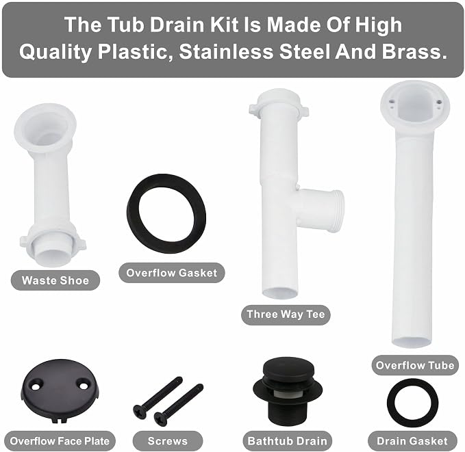 1-1/2" Bathtub Drain Kit Wellup Tubular Tip Toe Bath Waste Drain Kit, Touch-Toe - Image 6