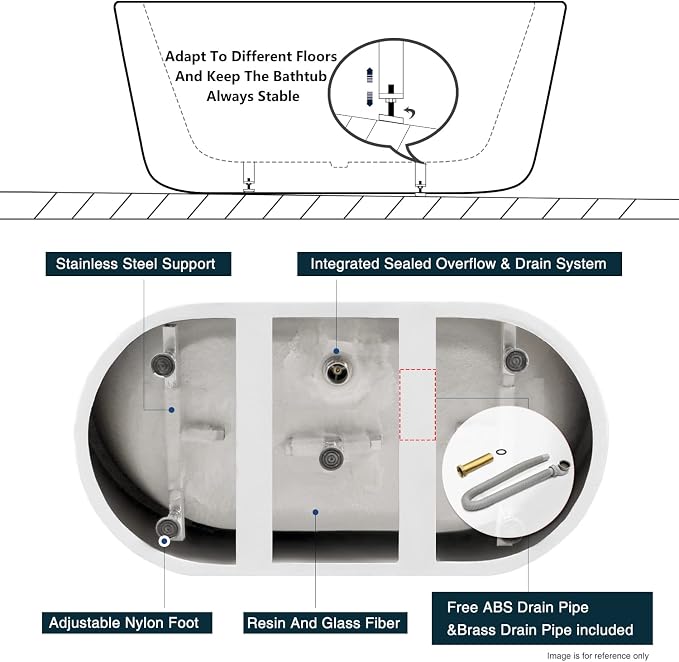 FerdY Shangri-La 47" Acrylic Freestanding Bathtub, Small Classic Oval Shape - Image 6