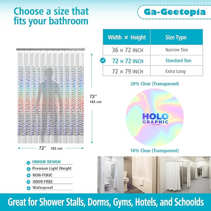 Holographic Thin 3D EVA Shower Curtain Liner Water Cube, 72x72 Premium Light - Image 3