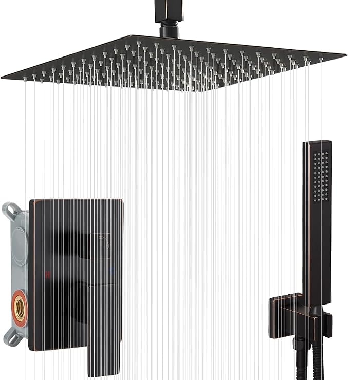 12 Inch Oil Rubbed Bronze Ceiling Mount Shower System Bathroom Luxury Rain by YCAIKOI