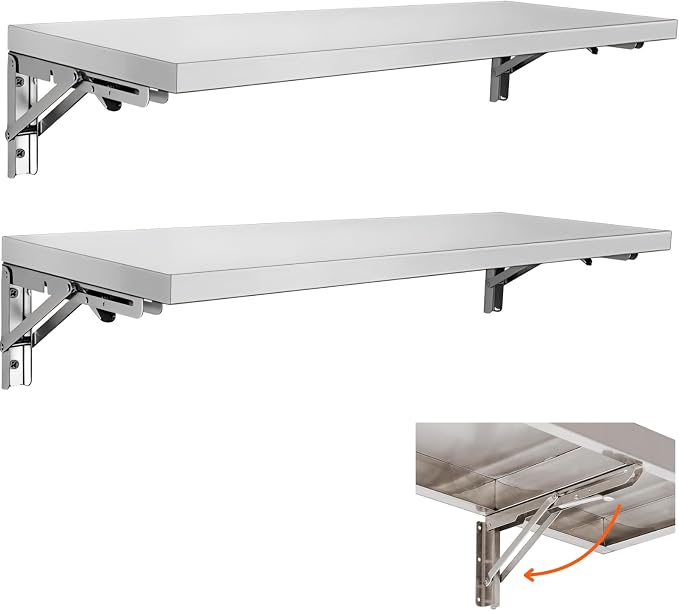 Stainless Steel Folding Concession Shelf 12" x 96", Drop Down Folding Wall by SWOTCATER
