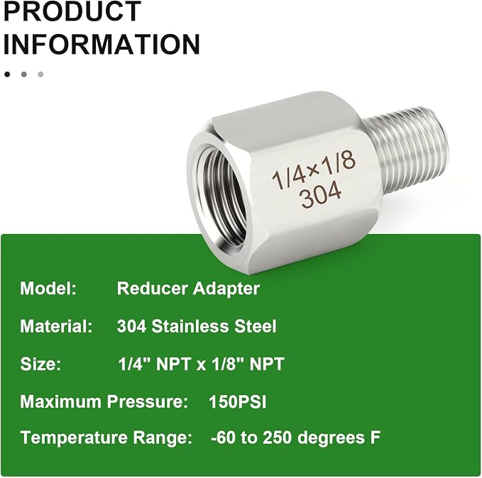 TAISHER 10PCS 304 Stainless Steel Pipe Fitting, New Reducer Adapter, 1/8" NPT - Image 5