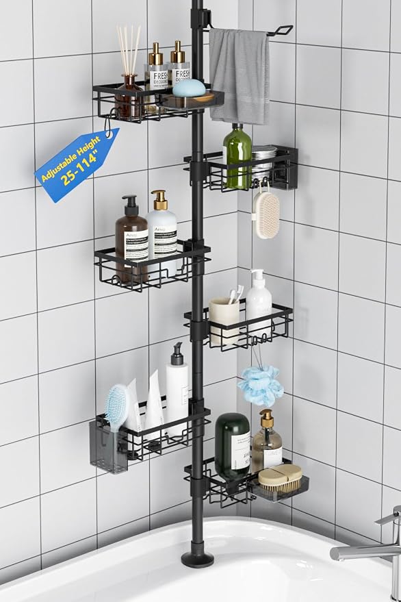 GearFusion Shower Caddy Organizer Tension Pole, Rustproof 4 Tier Corner Shower by Unknown