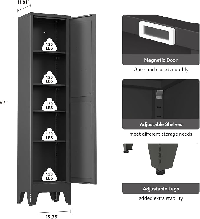 Narrow Metal Cabinet with 4 Adjustable Shelves and Barn Doors, Tall Bathroom - Image 3