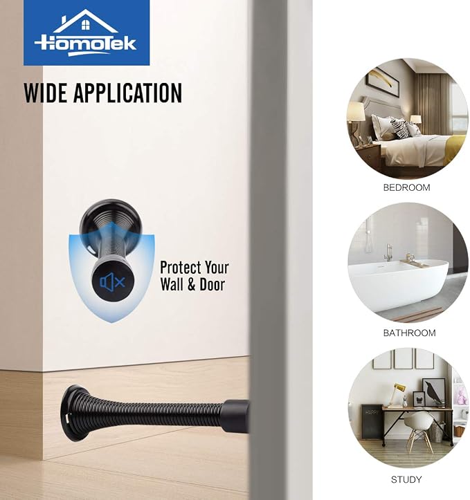 HOMOTEK 12 Pack Black Spring Door Stops, 3-1/8" Heavy Duty - Image 3