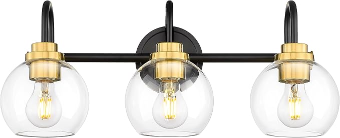 Bathroom Light Fixtures, 3-Light Black and Gold Vanity Lights by Audickic