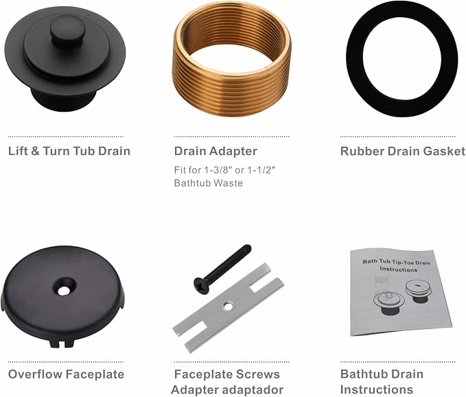 Black Bathtub Drain Conversion Kit Assembly - Image 6