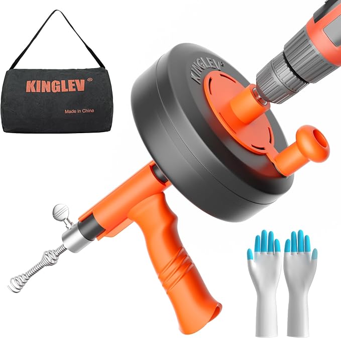 Drain Snake, 25ft Flexible Steel Drain Auger by KINGLEV