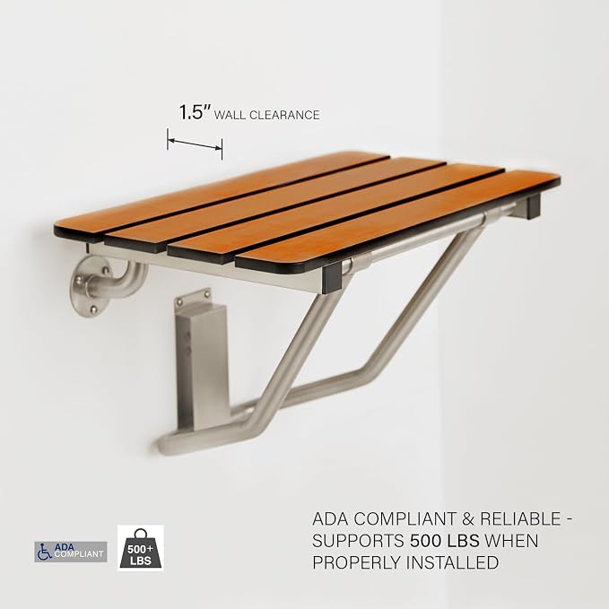 Seachrome 24-inch x 15-inch in ADA Folding Wall Mount Bathroom Shower Seat Bench - Image 3