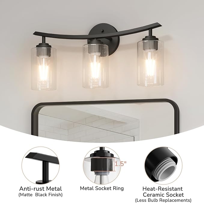 USHOWER 3-Light Bathroom Light Fixtures, Vanity Lights - Image 3