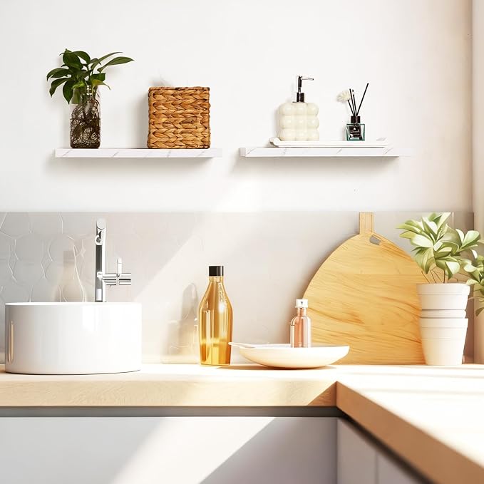Pinkunn 3 Pcs Faux Marble Floating Shelves Modern Wooden Floating Shelf Wall - Image 7