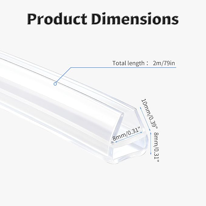 Shower Door Side Seal Strip, 79 Inch U-Type Frameless Shower Door Seal - Image 2