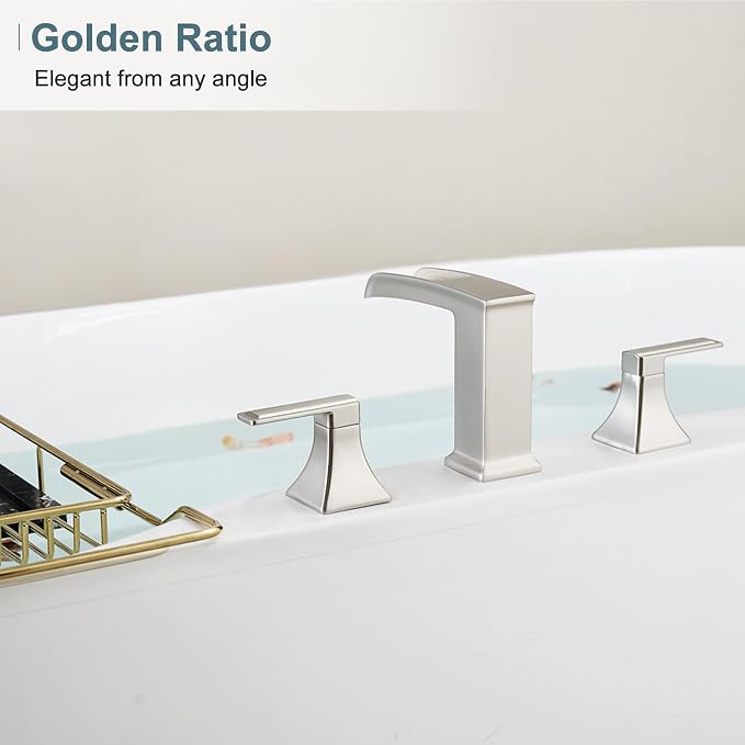 Waterfall Tub Faucet Brushed Nickel Bathtub Faucet 3 Hole, Brass High Pressure - Image 9