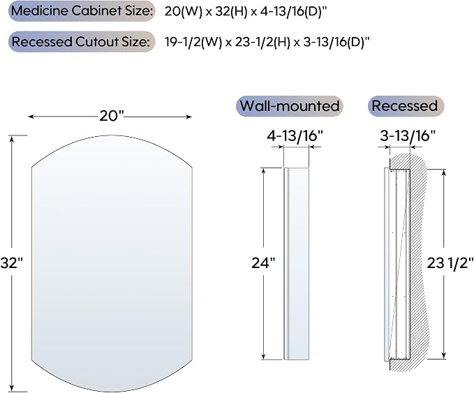 WELLFOR 20" x 32" Bathroom Oval Medicine Cabinet, Beveled Edge Mirror Cabinet - Image 2