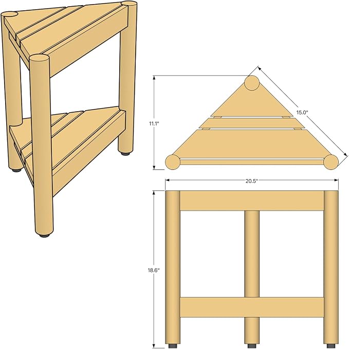 Asta Select Solid Teak Corner Shower Stool, Poratble Teak Wood - Image 3