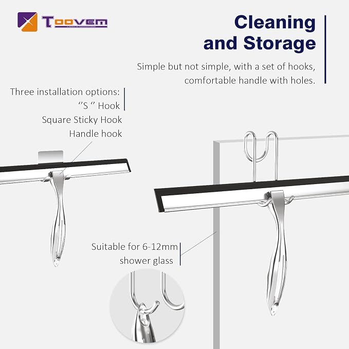 TOOVEM 14 Inch Shower Squeegee for Glass Doors, Car Windshield, Shower Cleaning - Image 2