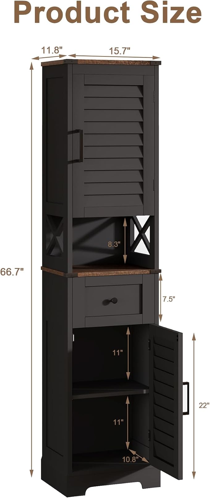 ChooChoo Farmhouse Storage Cabinet, Tall Bathroom Storage Cabinet - Image 2