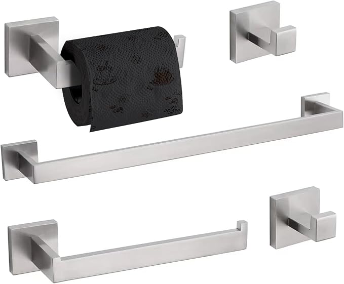 TURS 5-Piece Bathroom Hardware Set Brushed Nickel Towel Bar Set Bath Towel by TURS