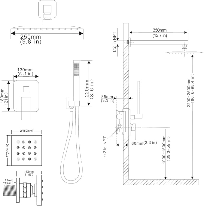 Full Body Shower System Concealed Shower Faucet Set - Image 8