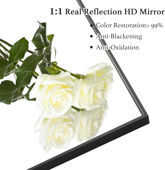 28x28 Inch Black Bathroom Mirror, Copper-Free Aluminum Alloy Frame Vanity Mirror - Image 5