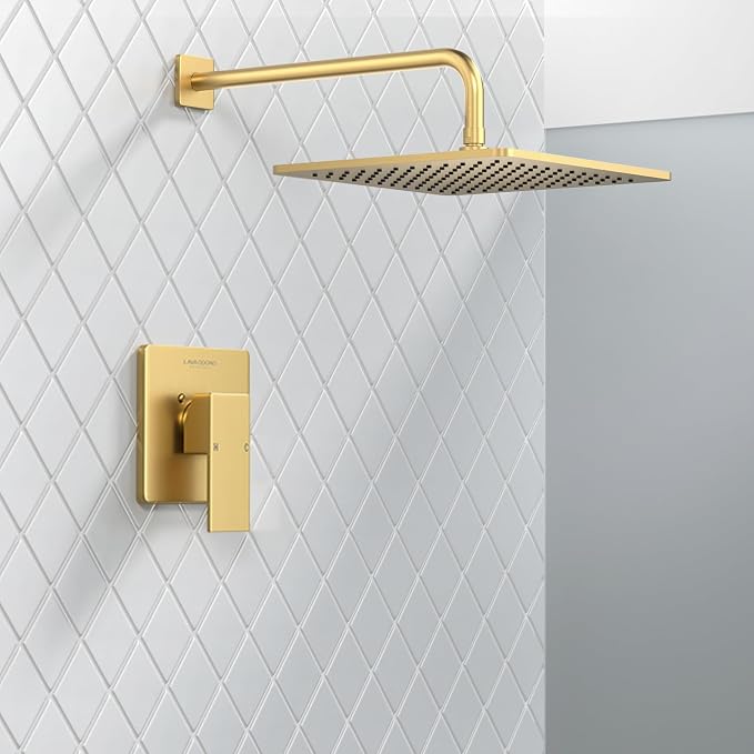 Lava Odoro 12-inch Modern Square Shower Faucet Set Brushed Gold, Shower Trim Kit - Image 2