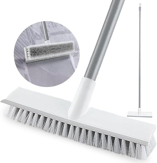 Floor Scrub Brush with Long Handle 54''- Stiff Bristle 2 in 1 Shower Scrubber by SUPERWASHPLUS