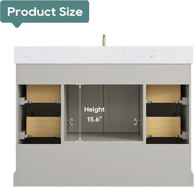 48 Inch Bathroom Vanity with Sink Combo, Solid Wood Frame with Mable Top - Image 11