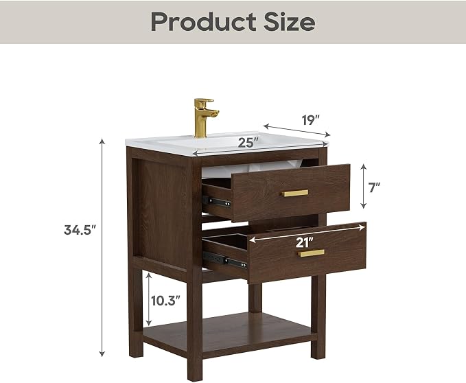 24 Inch Bathroom Vanity with Sink, Farmhouse Storage Cabinet with Drawers & - Image 2