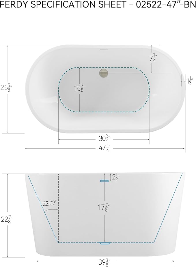 FerdY Shangri-La 47" Acrylic Freestanding Bathtub - Image 9