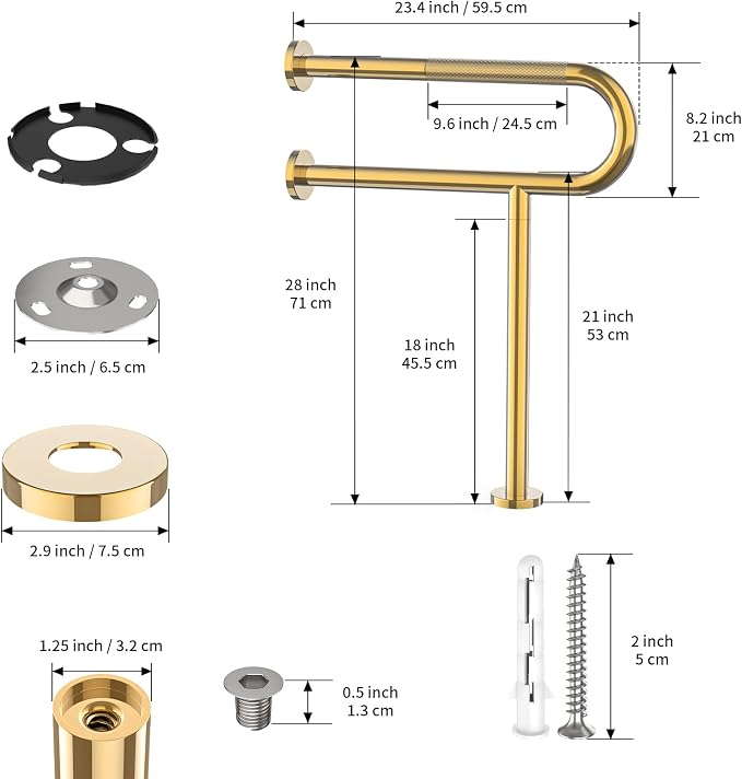Toilet Support Rail 23.4X 28 Inch, Munzong Anti-Slip Gold Handicap Grab Bar - Image 2