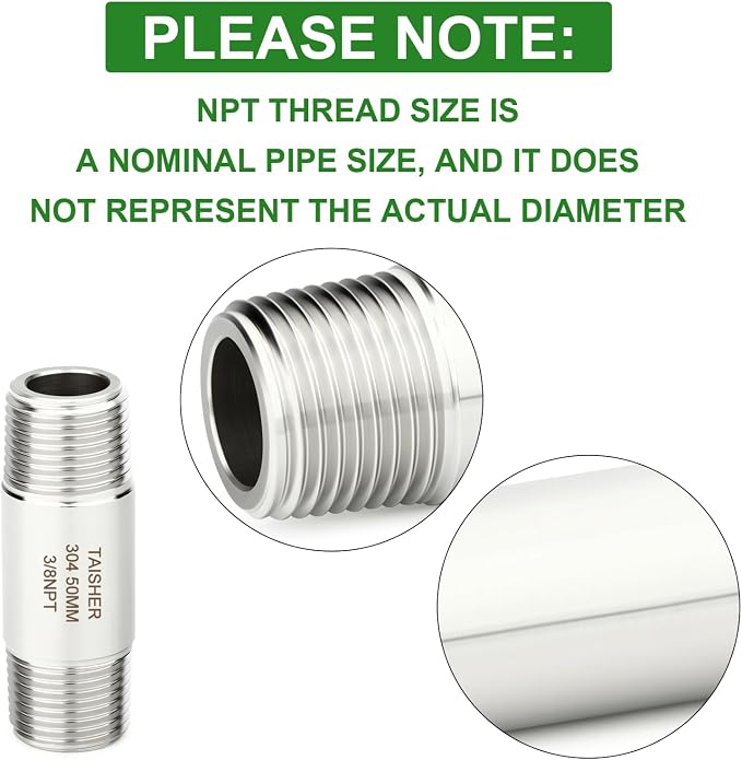 TAISHER 2PCS Stainless Steel Pipe Fittings, 3/8" NPT Male x 3/8" NPT Male - Image 4