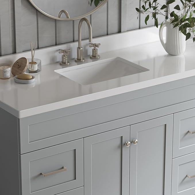 ARIEL 55" Grey Bathroom Vanity 1.5" Edge Pure White Quartz Countertop & Splash - Image 4