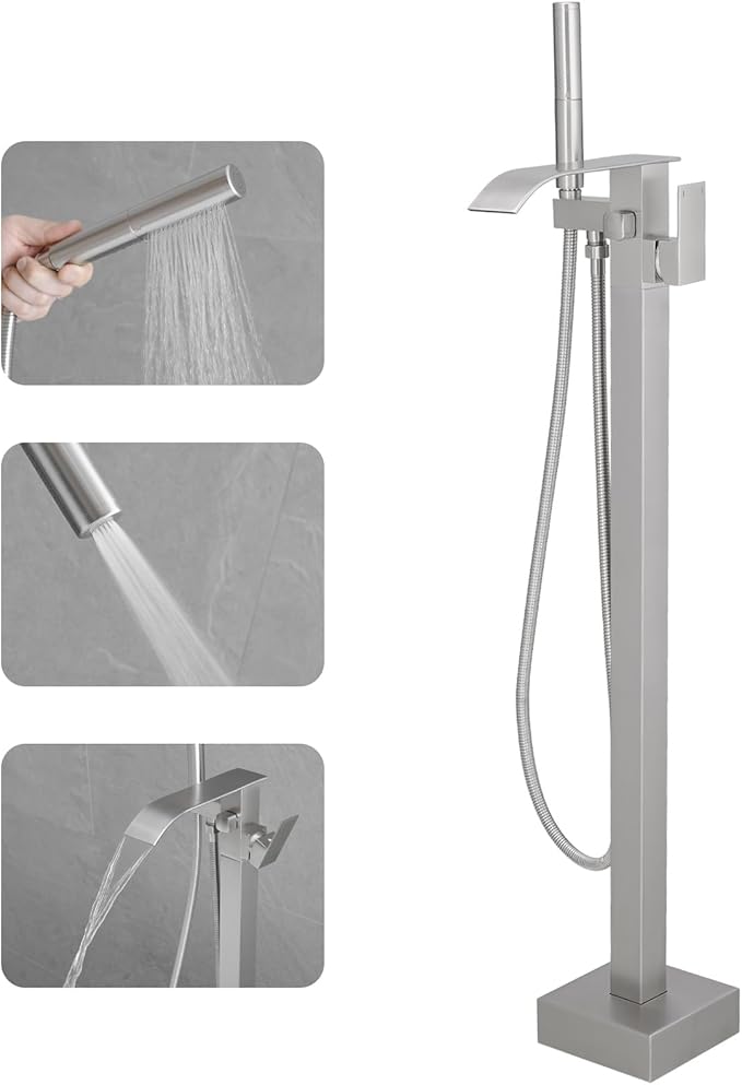 RUMOSE Tub Filler Freestanding Bathtub Faucet Brushed Nickel Floor Mount Tub by RUMOSE