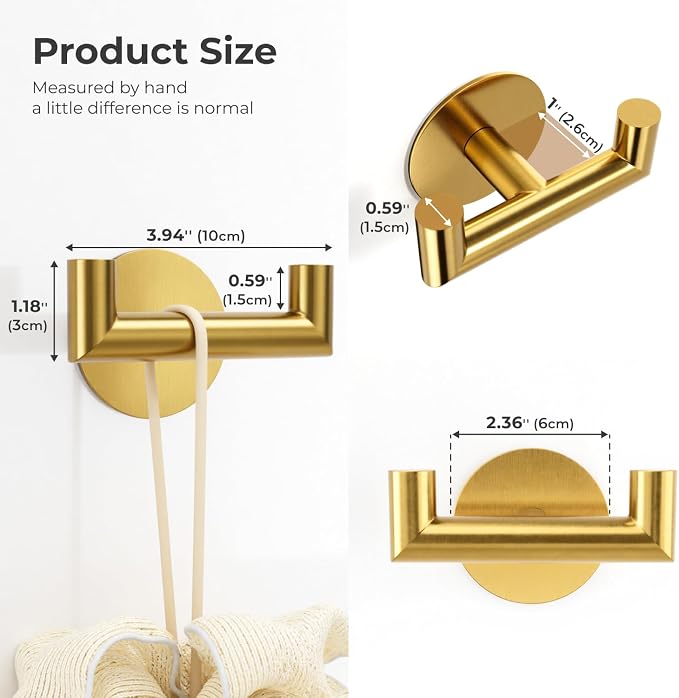 2 Pack Brushed Gold Bathroom Hooks - Image 3