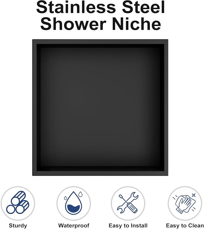 Achelous Stainless Steel Insert Shower Niche 12" X 12", No Tile Needed - Image 7