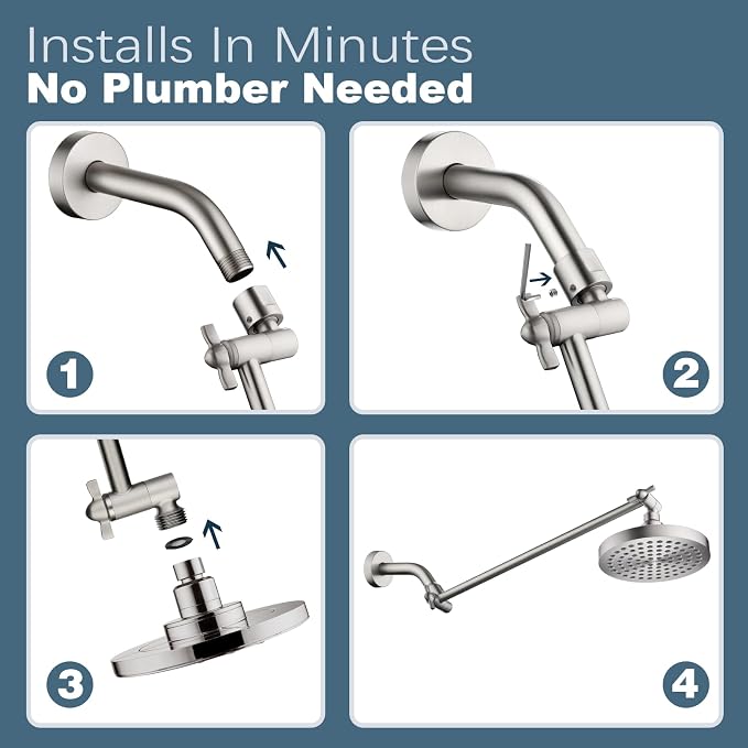 BRIGHT SHOWERS 15 Inch Extra Long Shower Head Extension Arm, Solid Brass Shower - Image 7