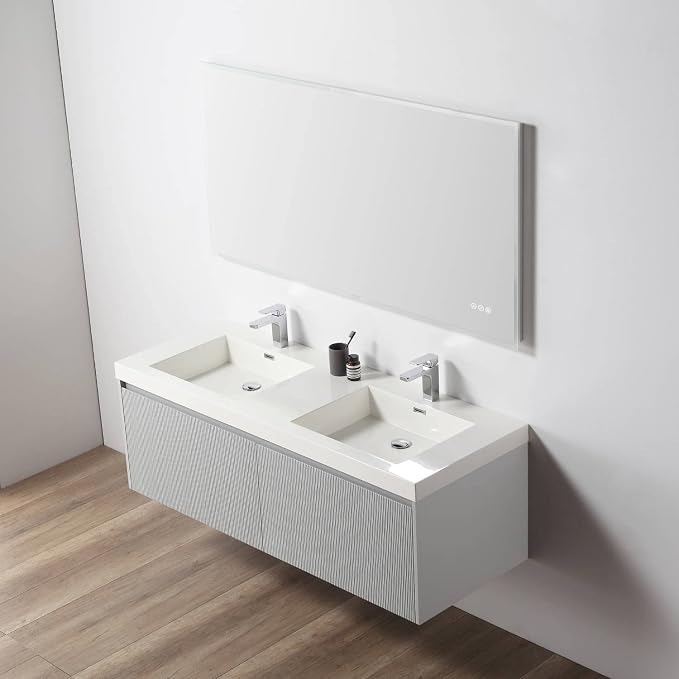 Blossom 60 Inch Double Sink Bathroom Vanity, All Wood Wall Mounted Floating - Image 6
