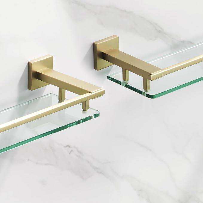 LANC Gold Bathroom Shelf Glass Shelves 20-Inch Floating Tempered Glass Shelf - Image 10