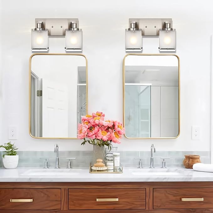 2-Lights Wall Sconce Lighting, Brushed Nickel Bathroom Vanity Light Fixture - Image 6