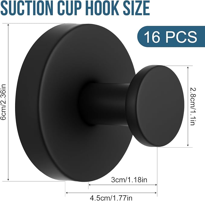 Suction Cup Hook for Shower, 16 Pack Wall Mount Towel Holder, Removable Towel - Image 5