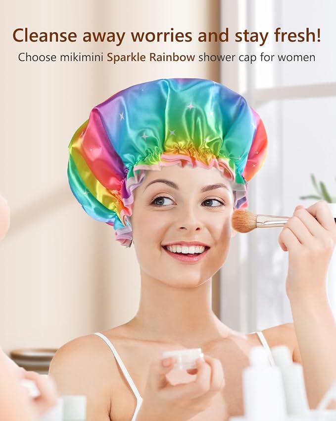 Shower Cap for Women, Reusable Shower Cap Double Waterproof Hair Cap for Shower - Image 7