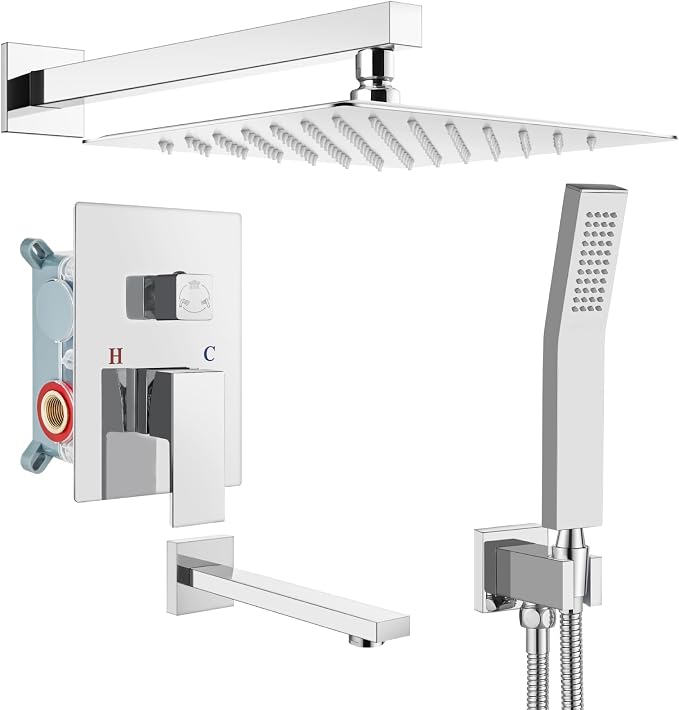 gotonovo Shower System with Tub Spout Wall Mounted Rain Shower Head and Handle by HOME