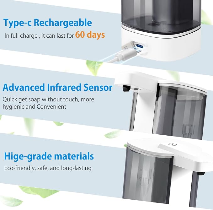 Automatic Liquid Soap Dispenser, Rechargeable, 17oz/500ml - Image 3