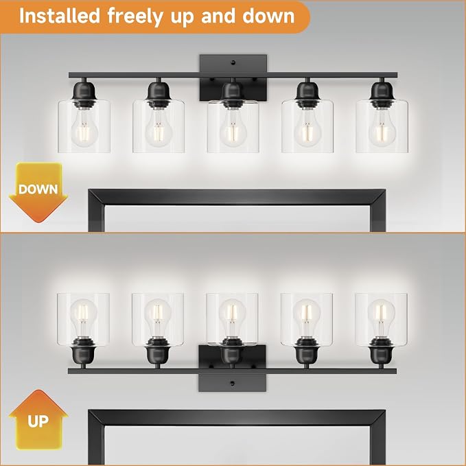 Modern 5 Light Bathroom Vanity Light, 31 inch Black Bathroom Lights Fixtures - Image 4