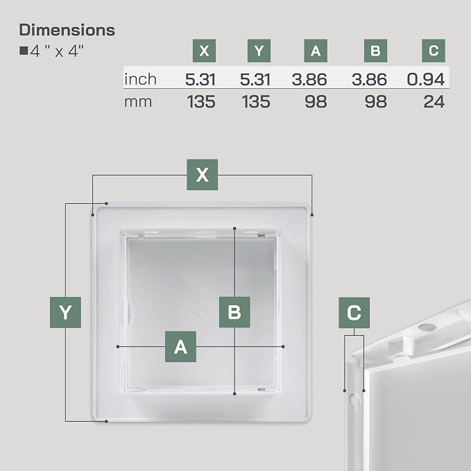 Vent Systems 4 x 4 Inch White ABS Plastic Access Panel - Image 2