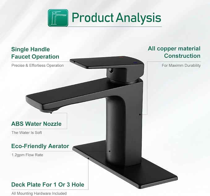 VOTON Matte Black Bathroom Faucet 1 Hole, Single Handle Bathroom Sink Faucets - Image 5