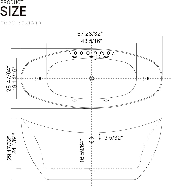Empava 67" Freestanding Whirlpool Bathtub Oval - Image 10